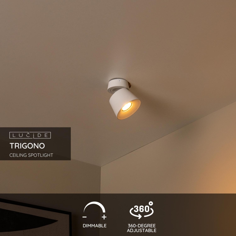 Lucide TRIGONO - Stropné bodové svietidlo - Ø 10,5 cm - 1xGU10 - Biele